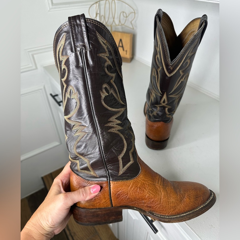 Vintage Larry Mahan Two-Tone Brown Leather Western Cowboy Boots – Women’s 8.5 - Picture 5 of 9